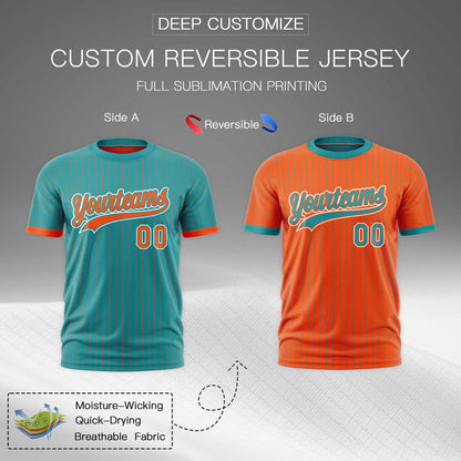 Custom T-shirt Orange Aqua White Reversible Stripe Fashion