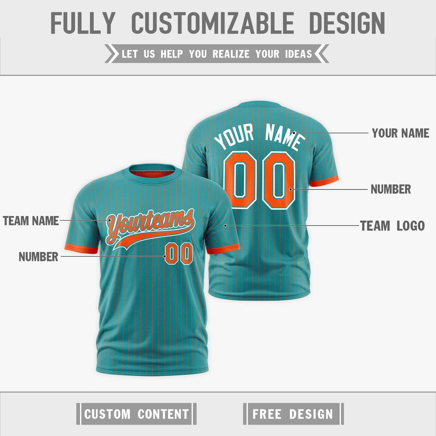 Custom T-shirt Orange Aqua White Reversible Stripe Fashion