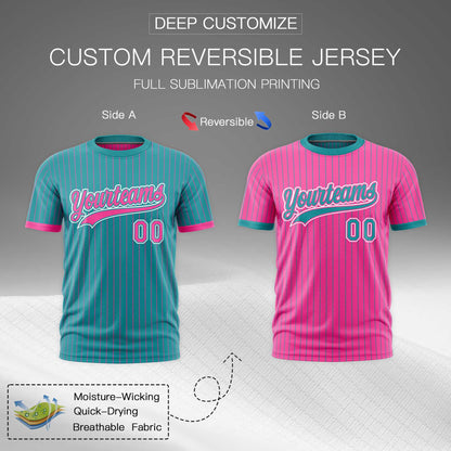 Custom T-shirt Pink Aqua White Reversible Stripe Fashion