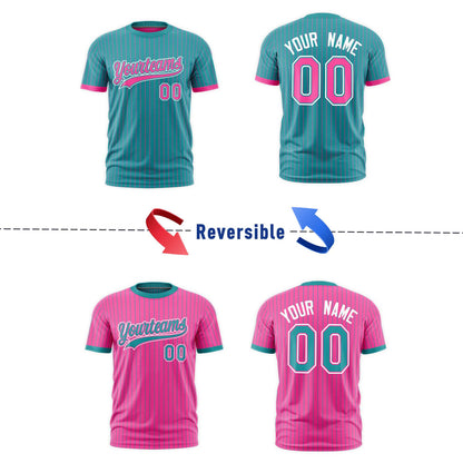 Custom T-shirt Pink Aqua White Reversible Stripe Fashion