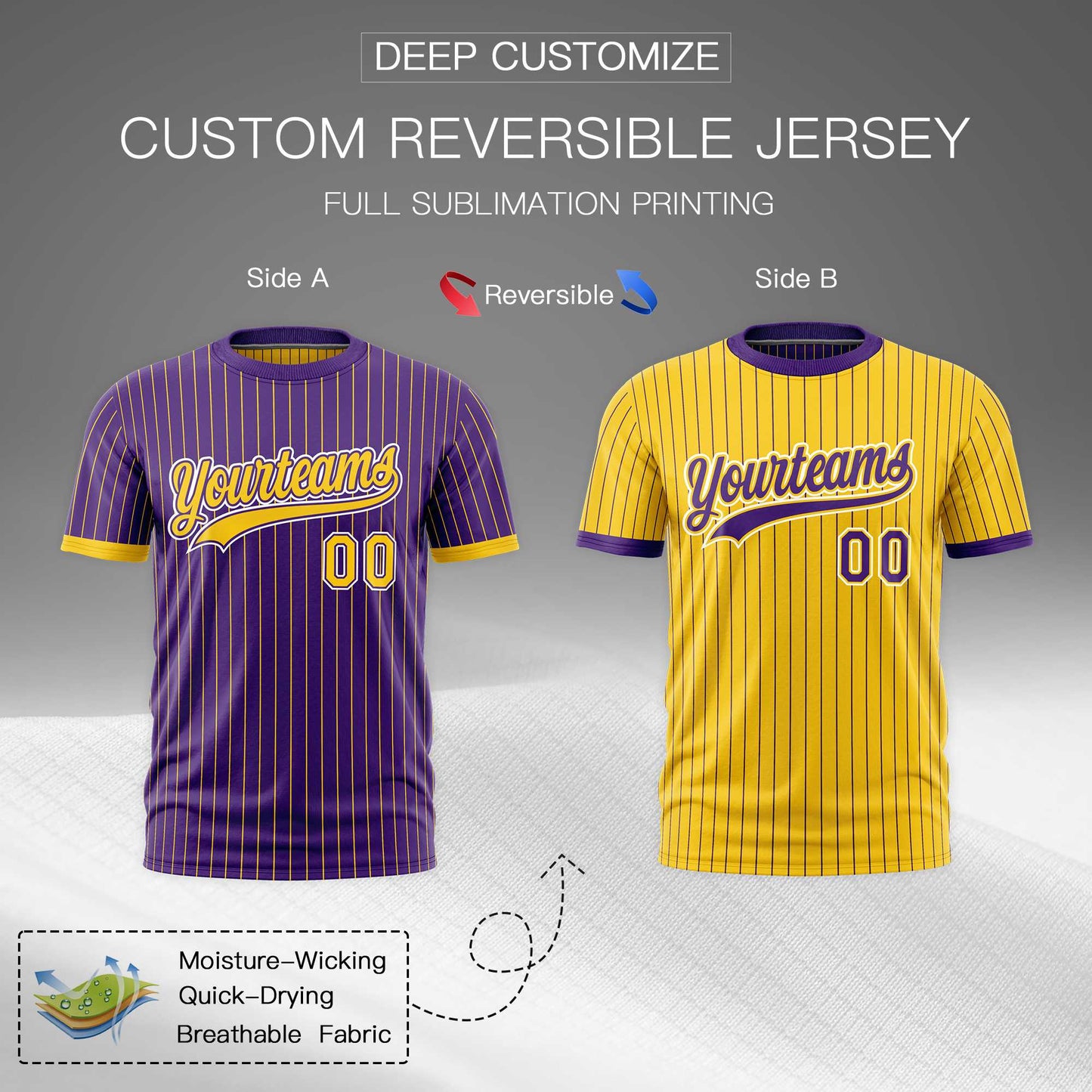 Custom T-shirt Gold Purple White Reversible Stripe Fashion