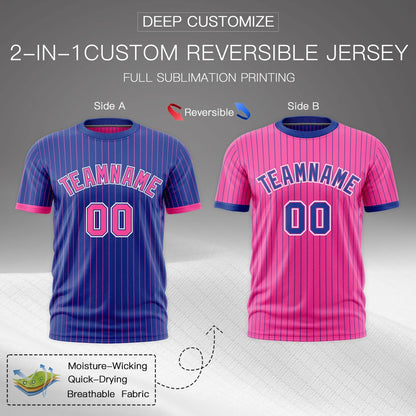 Custom T-shirt Pink Royal Blue White Reversible Stripe Fashion