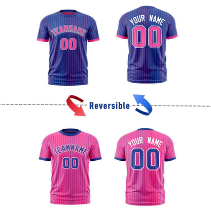 Custom T-shirt Pink Royal Blue White Reversible Stripe Fashion