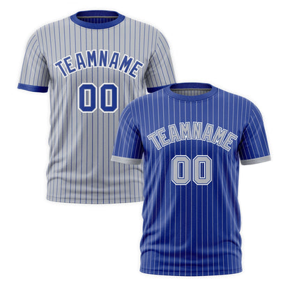 Custom T-shirt Silver Royal Blue White Reversible Stripe Fashion