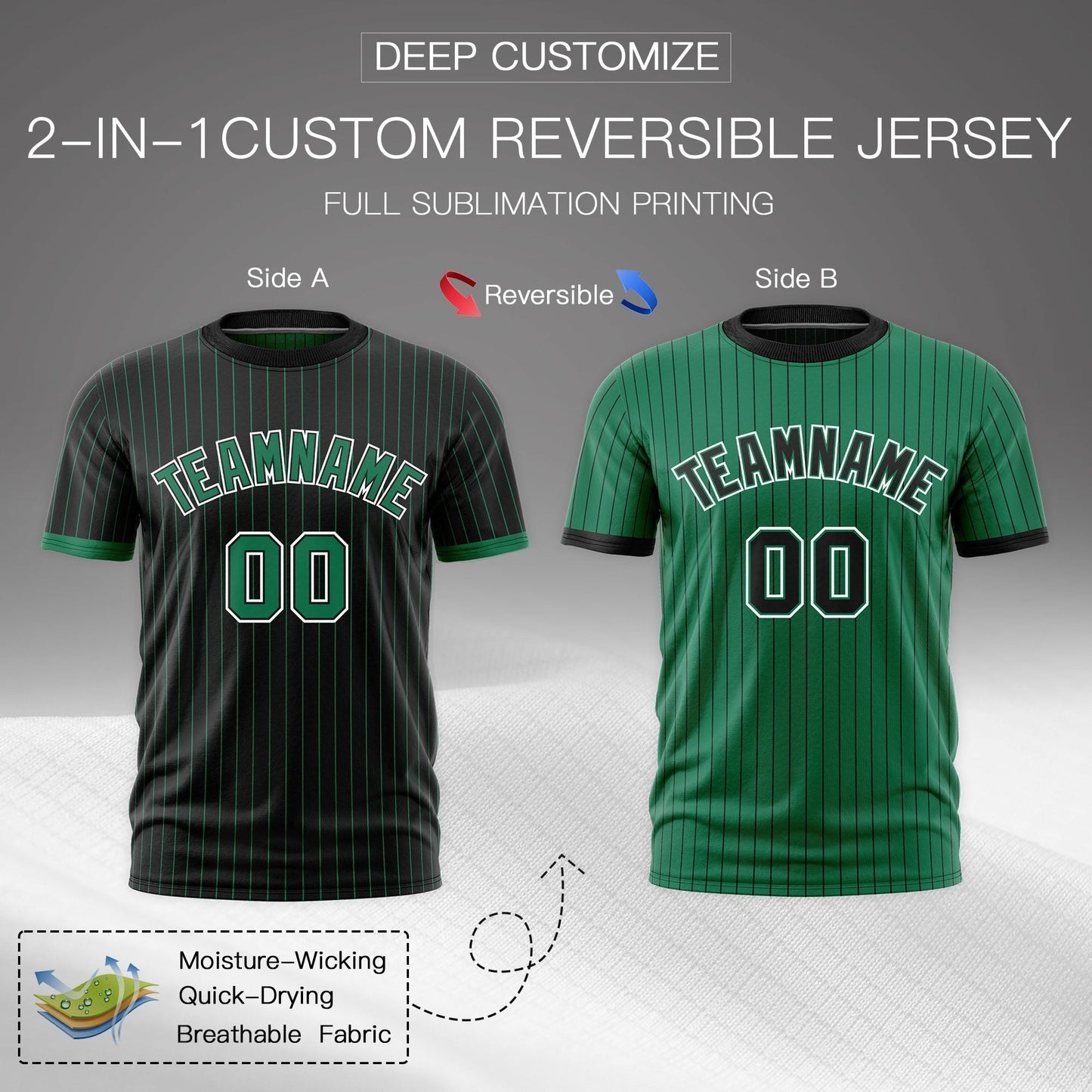 Custom T-shirt Kelly Green Black White Reversible Stripe Fashion