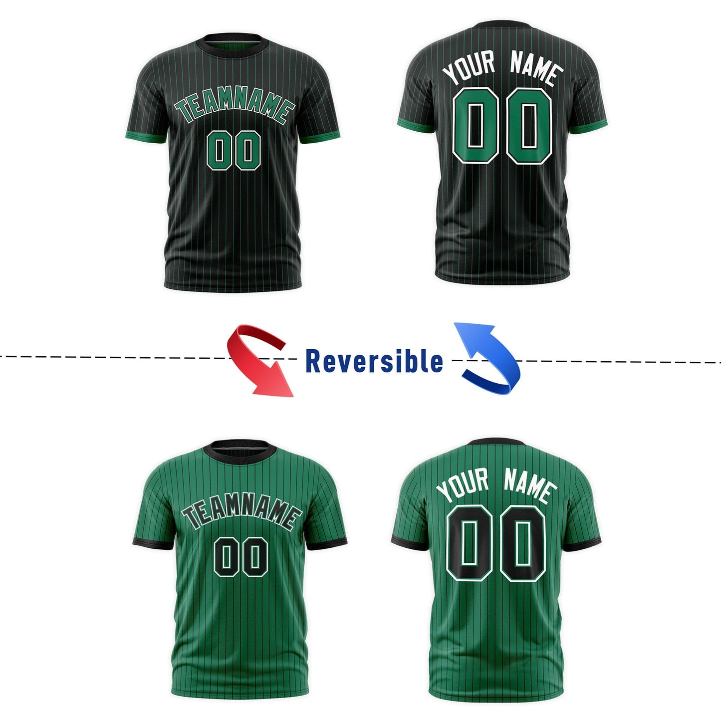 Custom T-shirt Kelly Green Black White Reversible Stripe Fashion