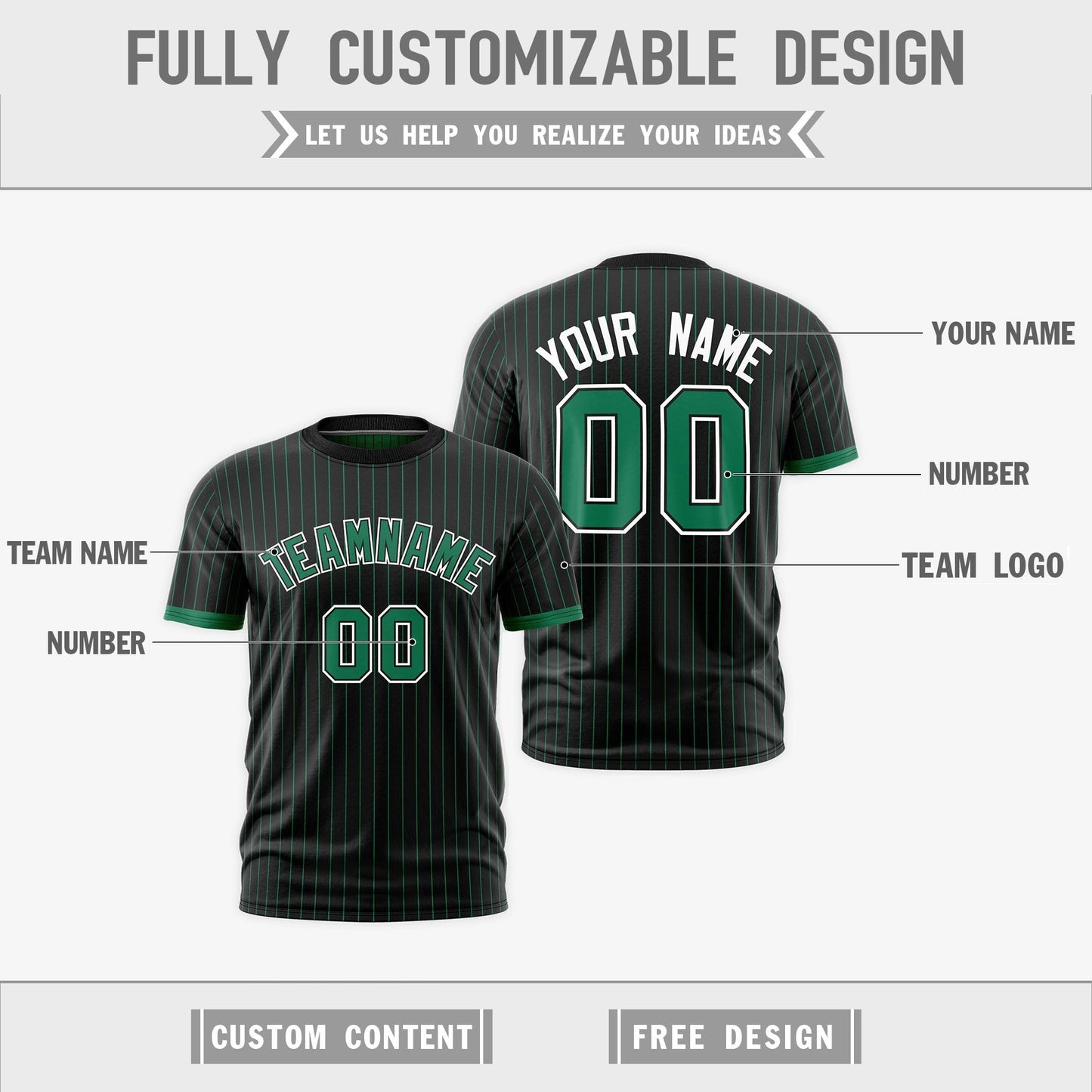 Custom T-shirt Kelly Green Black White Reversible Stripe Fashion