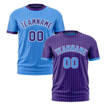 Custom T-shirt Powder Blue Purple White Reversible Stripe Fashion
