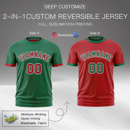 Custom T-shirt Red Kelly Green White Reversible Stripe Fashion
