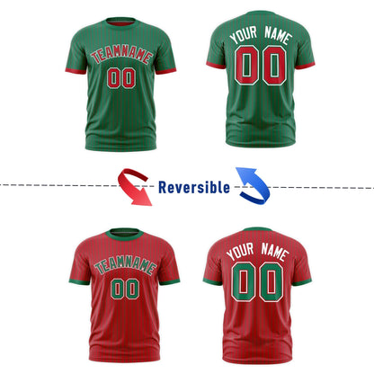 Custom T-shirt Red Kelly Green White Reversible Stripe Fashion