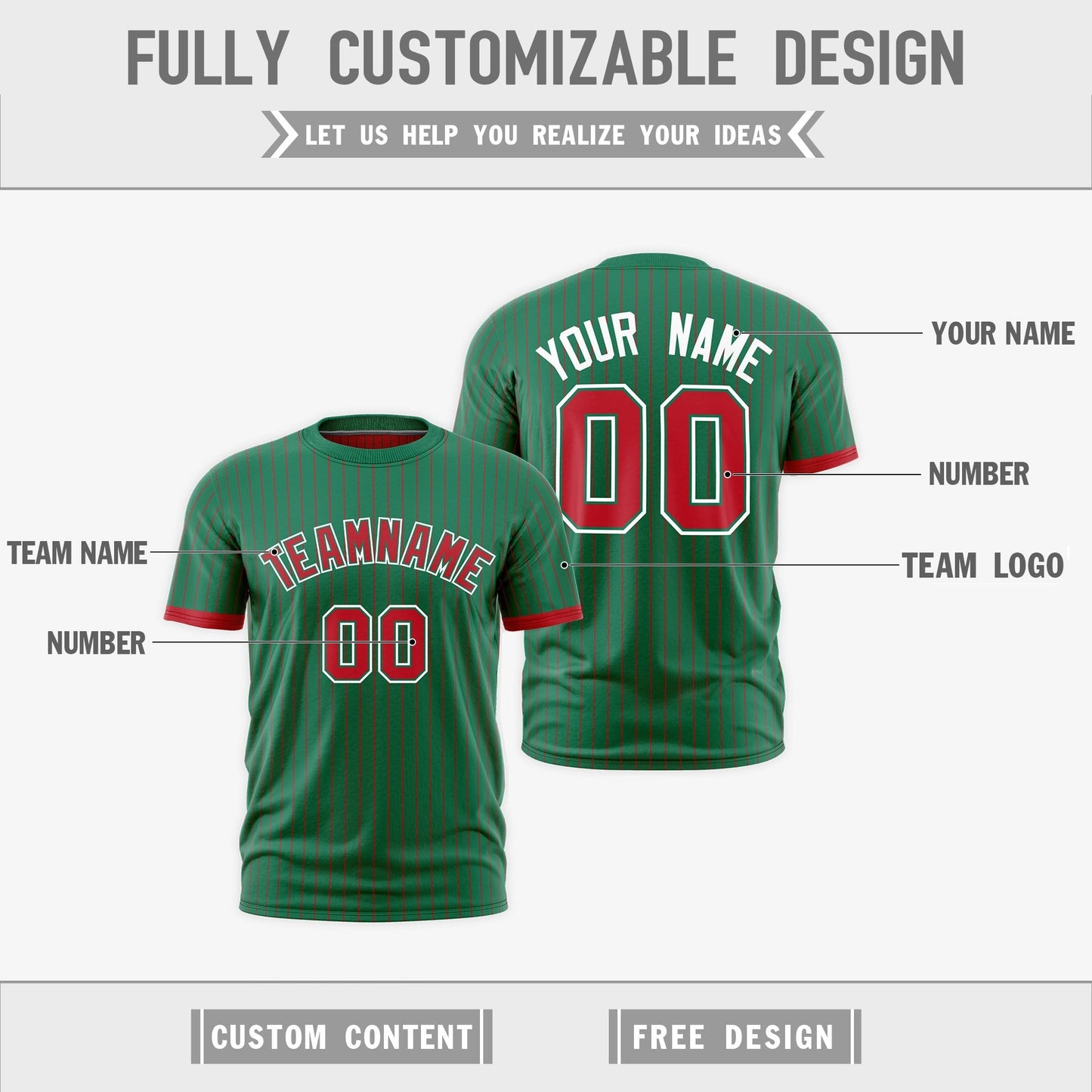 Custom T-shirt Red Kelly Green White Reversible Stripe Fashion