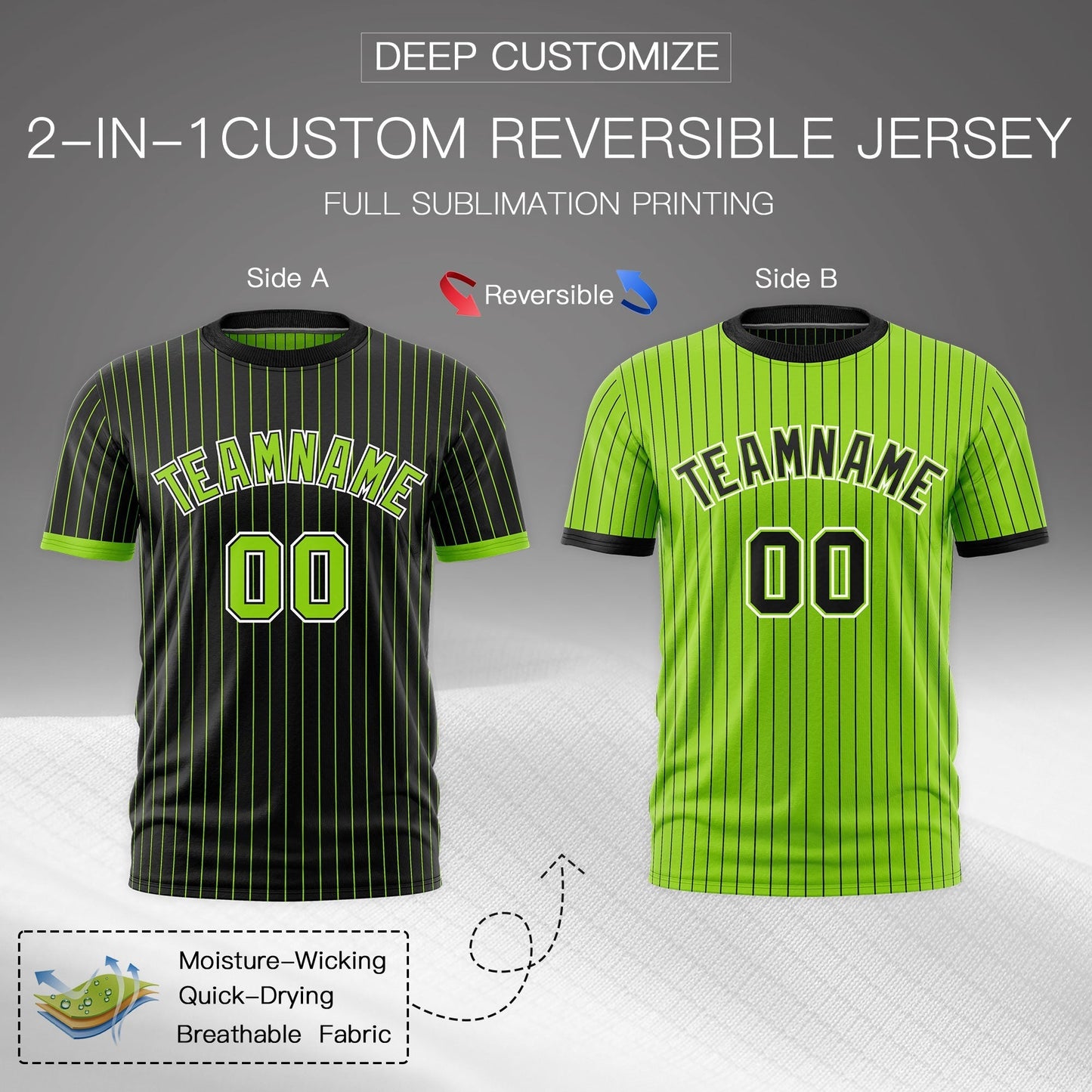 Custom T-shirt Neon Green Black White Reversible Stripe Fashion