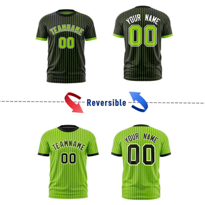 Custom T-shirt Neon Green Black White Reversible Stripe Fashion
