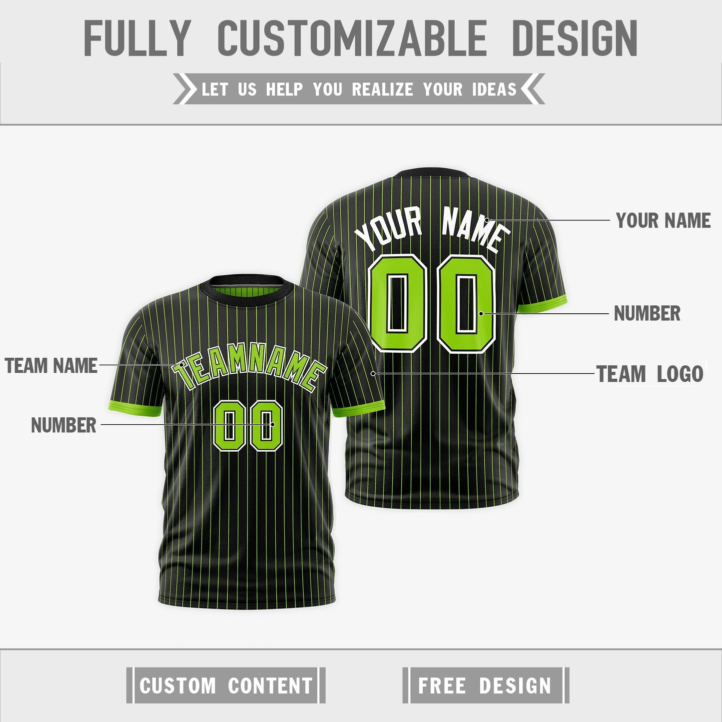 Custom T-shirt Neon Green Black White Reversible Stripe Fashion