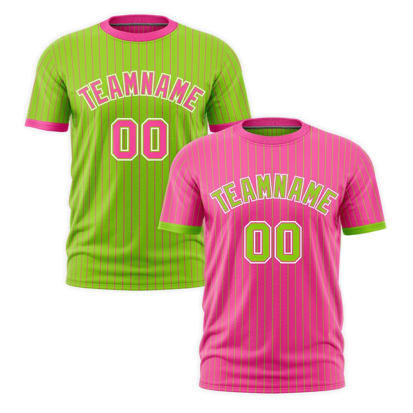 Custom T-shirt Neon Green Pink White Reversible Stripe Fashion