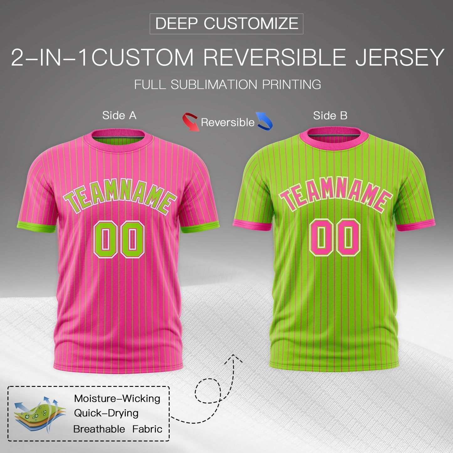 Custom T-shirt Neon Green Pink White Reversible Stripe Fashion