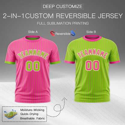 Custom T-shirt Neon Green Pink White Reversible Stripe Fashion