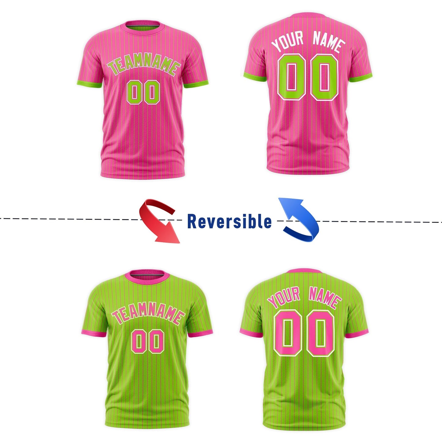 Custom T-shirt Neon Green Pink White Reversible Stripe Fashion