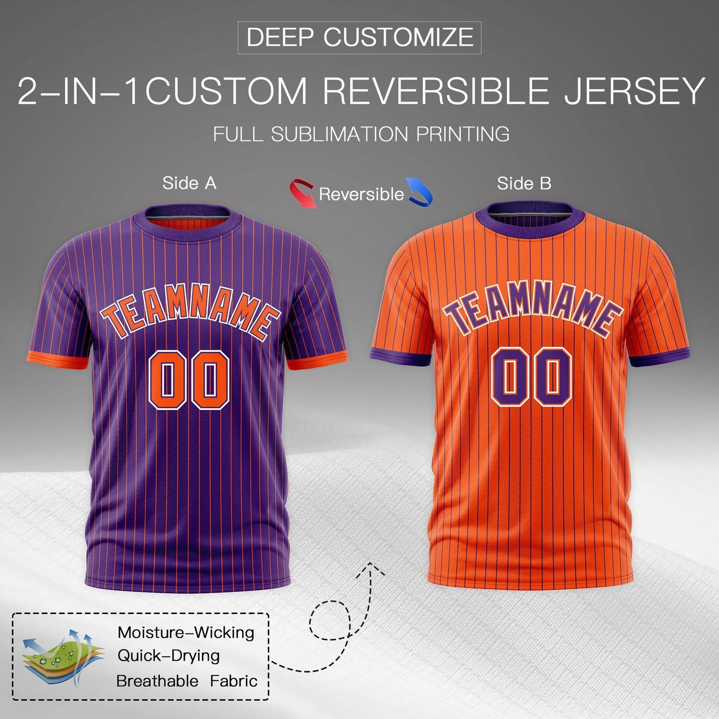 Custom T-shirt Orange Purple White Reversible Stripe Fashion