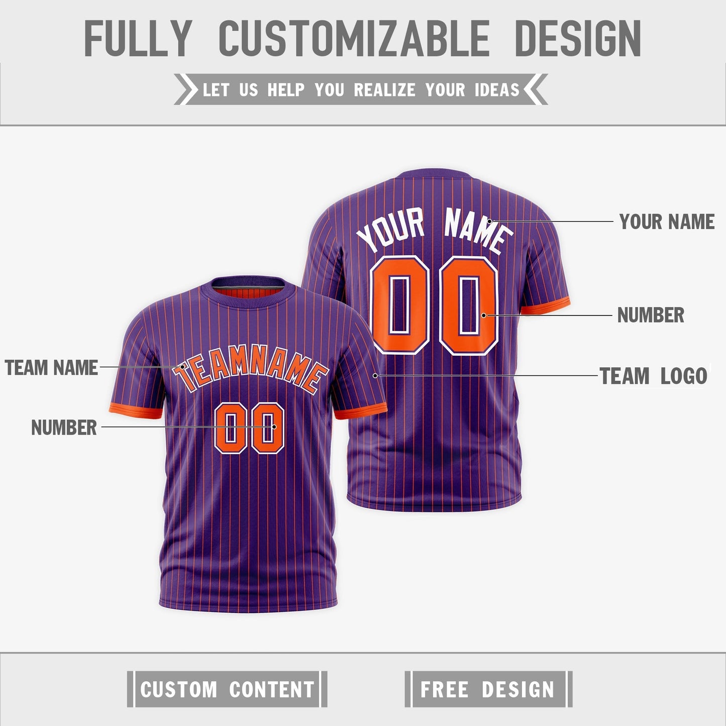 Custom T-shirt Orange Purple White Reversible Stripe Fashion