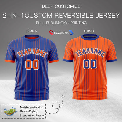 Custom T-shirt Orange Royal Blue White Reversible Stripe Fashion