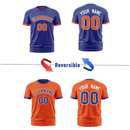Custom T-shirt Orange Royal Blue White Reversible Stripe Fashion