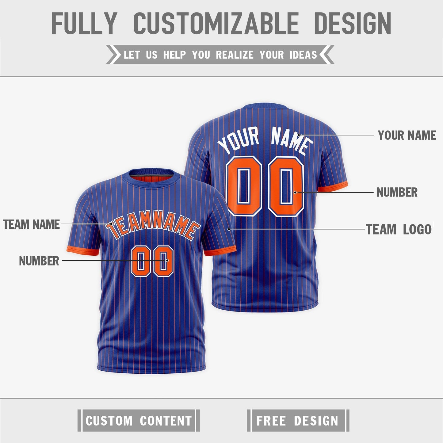 Custom T-shirt Orange Royal Blue White Reversible Stripe Fashion