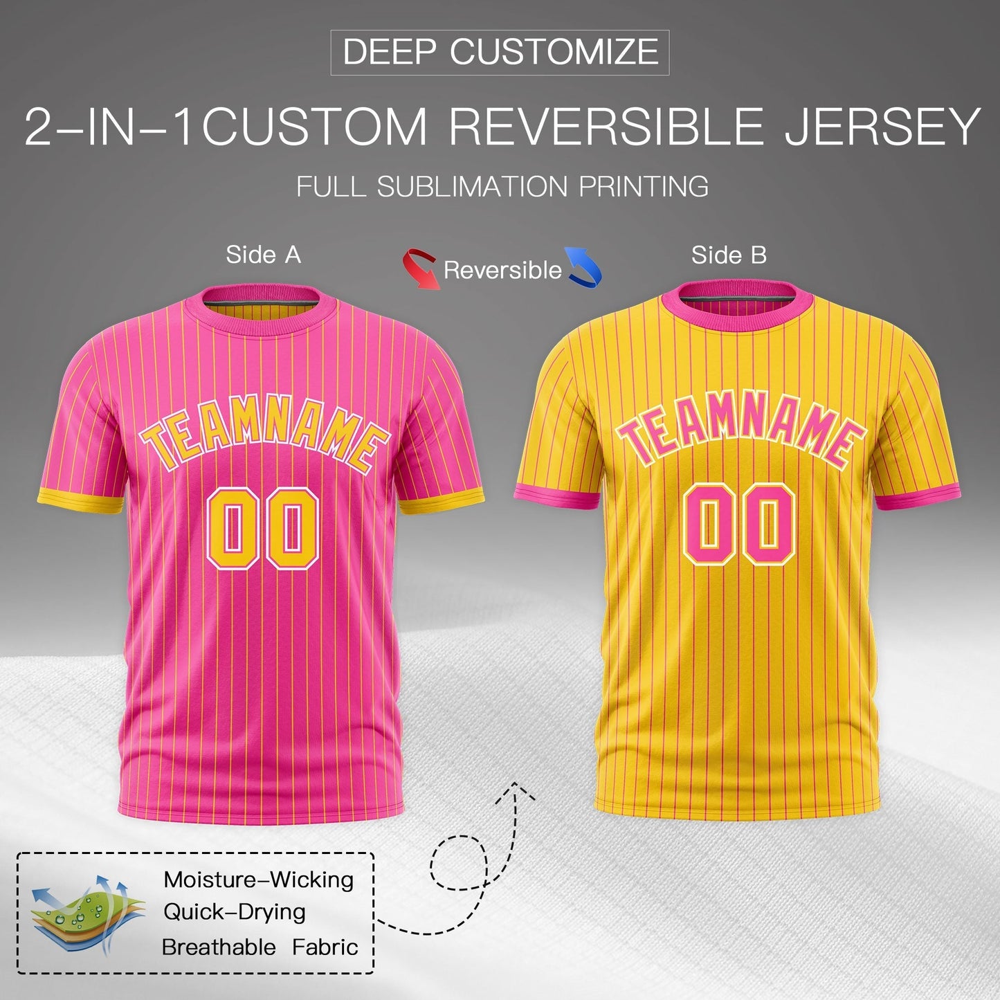 Custom T-shirt Gold Pink White Reversible Stripe Fashion