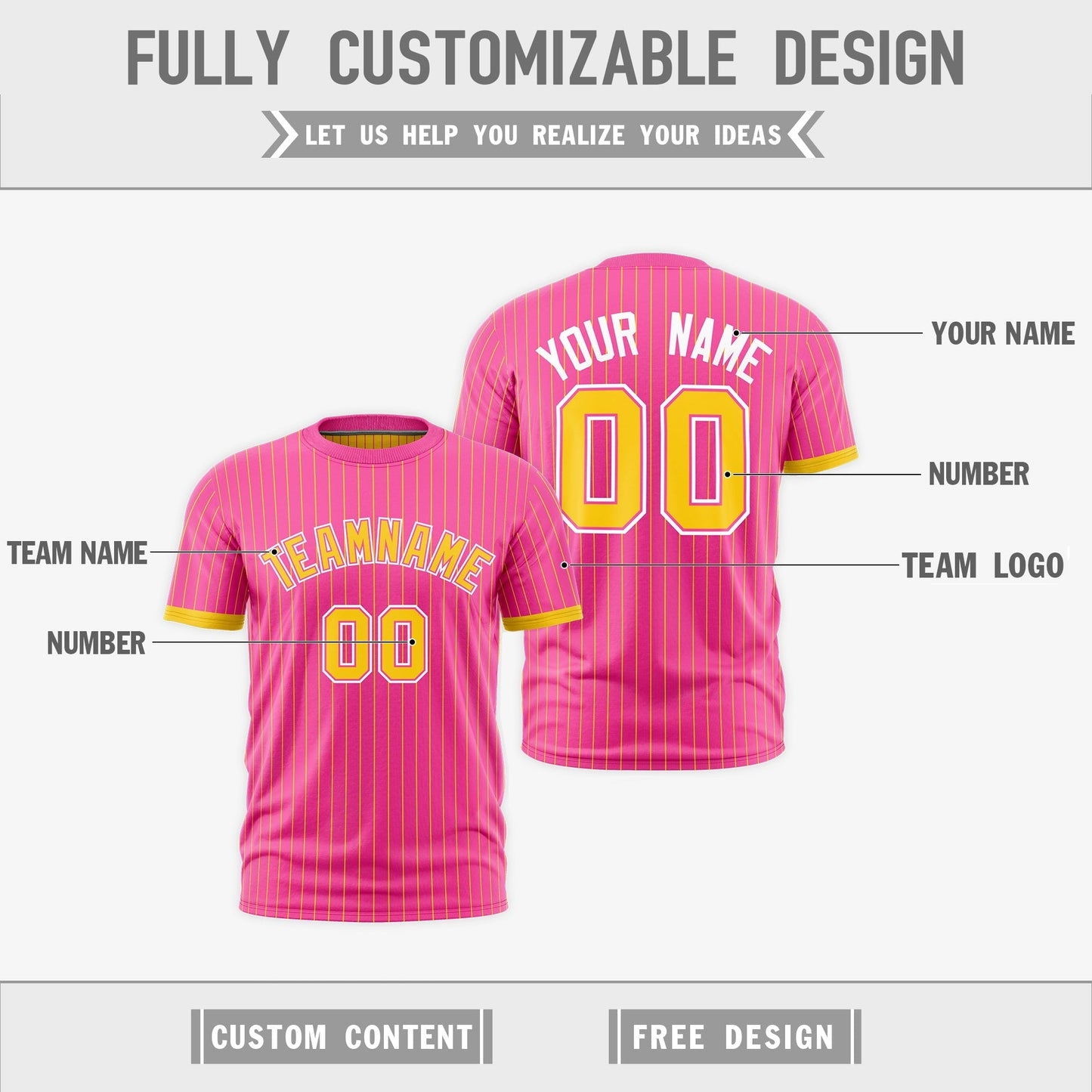 Custom T-shirt Gold Pink White Reversible Stripe Fashion