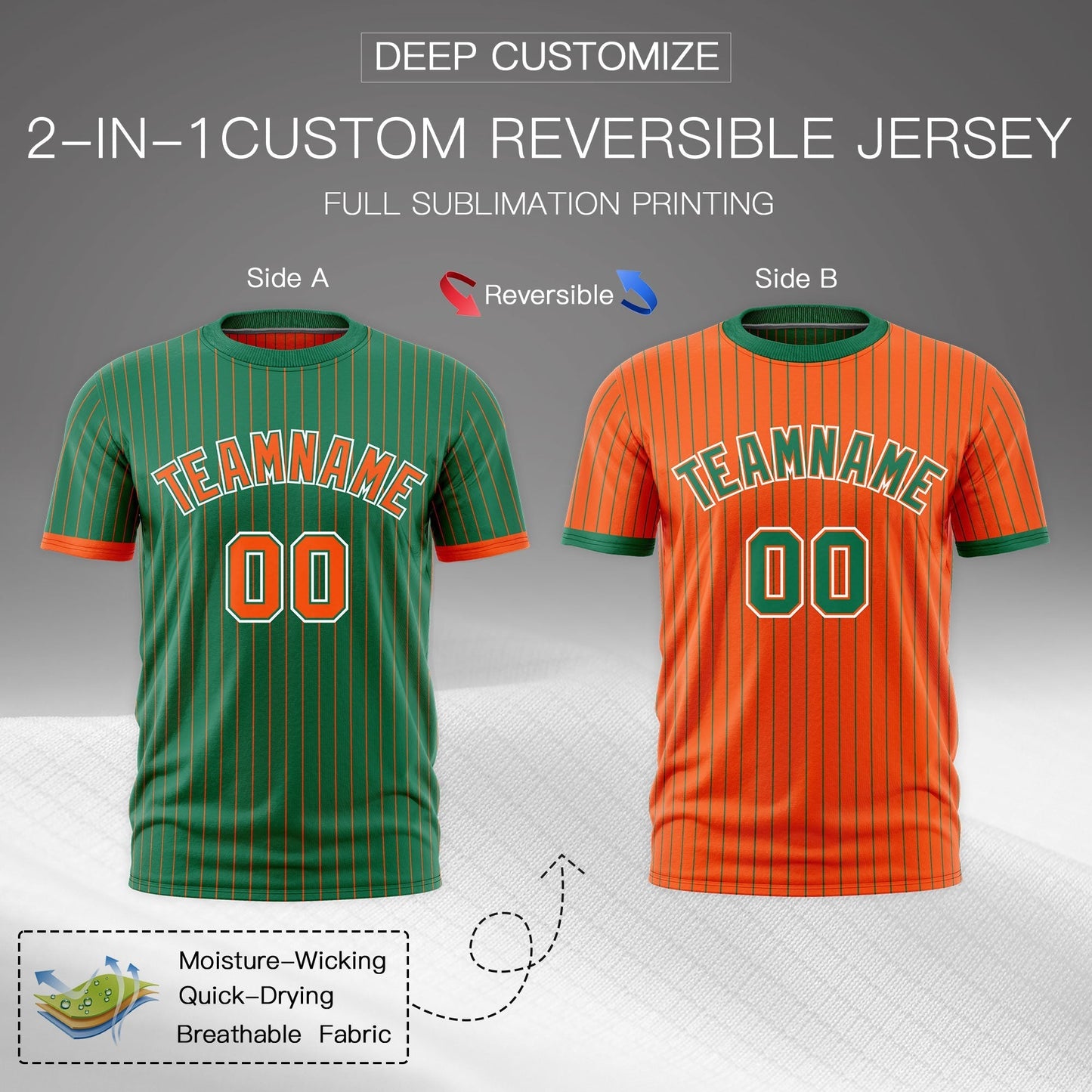 Custom T-shirt Orange Kelly Green White Reversible Stripe Fashion