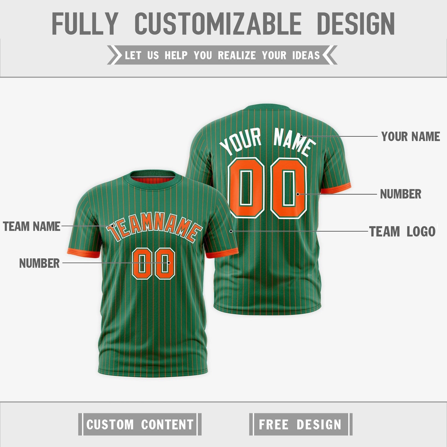 Custom T-shirt Orange Kelly Green White Reversible Stripe Fashion