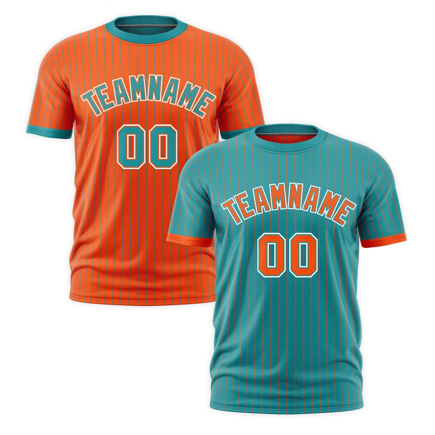 Custom T-shirt Orange Aqua White Reversible Stripe Fashion