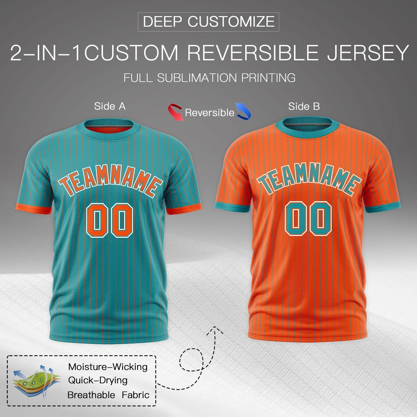 Custom T-shirt Orange Aqua White Reversible Stripe Fashion