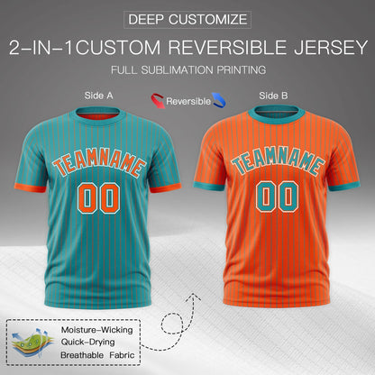 Custom T-shirt Orange Aqua White Reversible Stripe Fashion