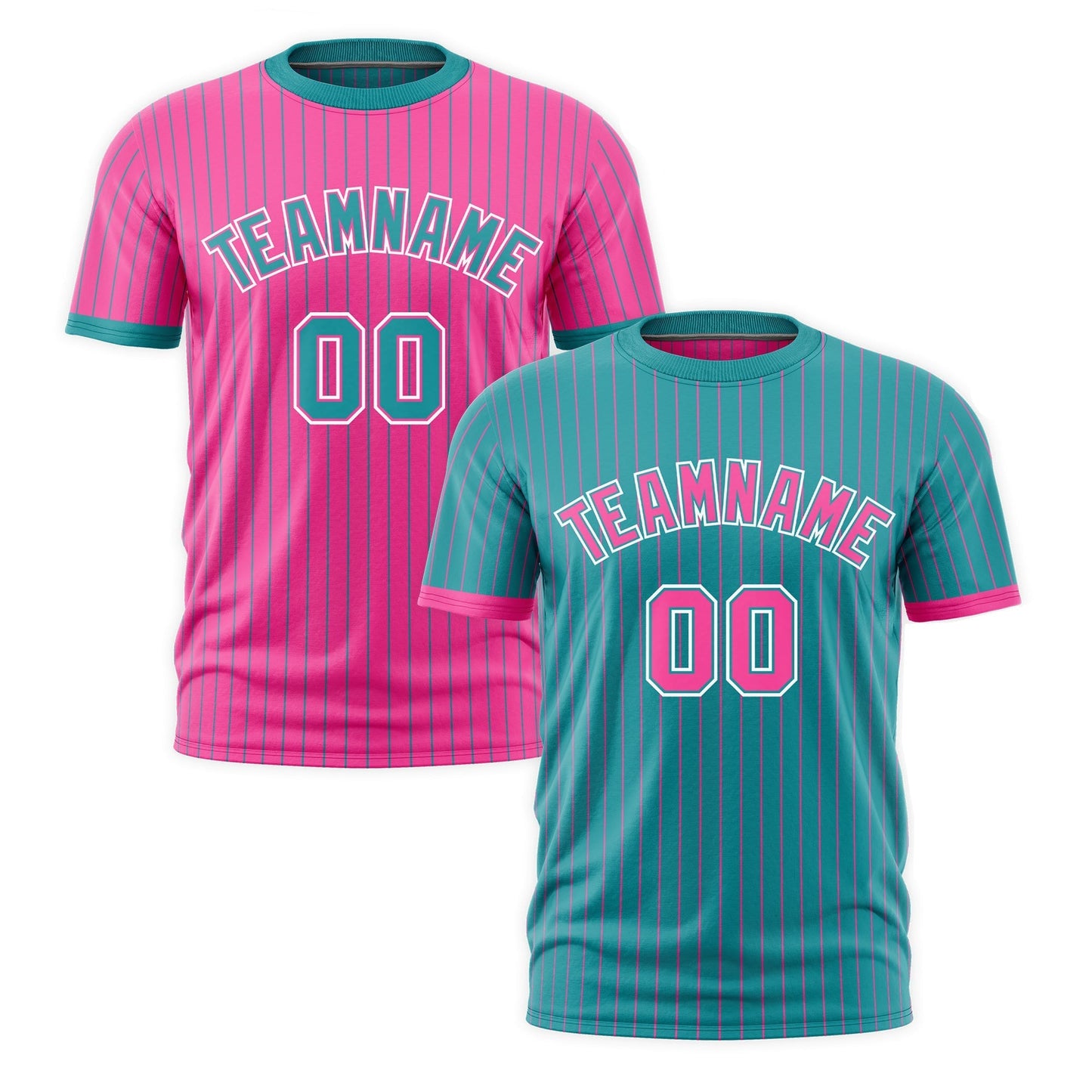 Custom T-shirt Pink Aqua White Reversible Stripe Fashion