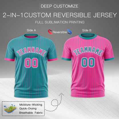 Custom T-shirt Pink Aqua White Reversible Stripe Fashion