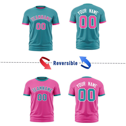 Custom T-shirt Pink Aqua White Reversible Stripe Fashion