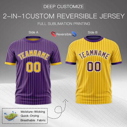 Custom T-shirt Gold Purple White Reversible Stripe Fashion