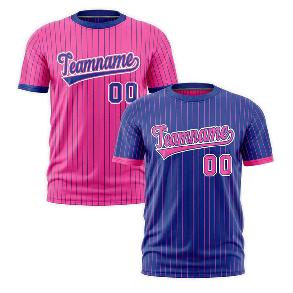 Custom T-shirt Pink Royal Blue White Reversible Stripe Fashion