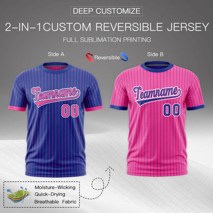 Custom T-shirt Pink Royal Blue White Reversible Stripe Fashion