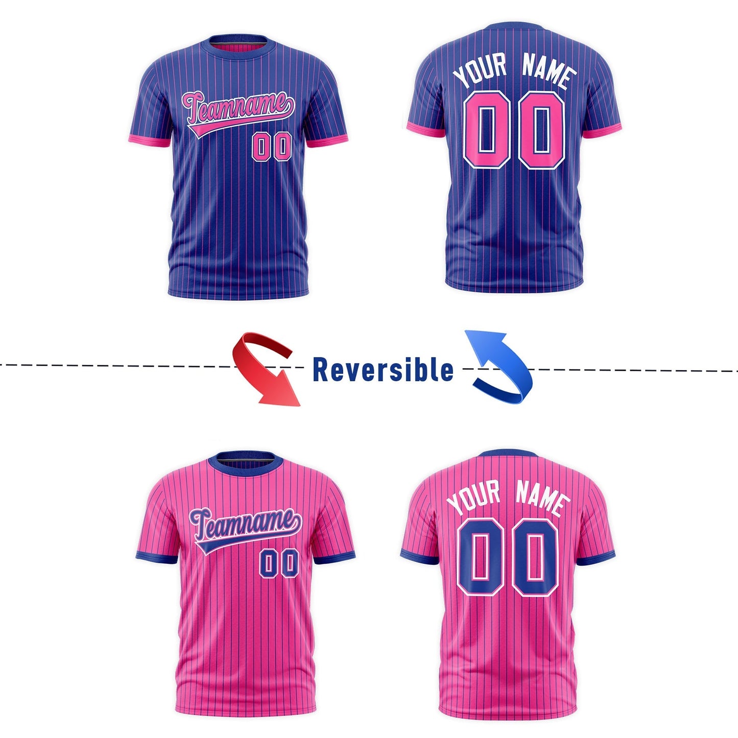 Custom T-shirt Pink Royal Blue White Reversible Stripe Fashion