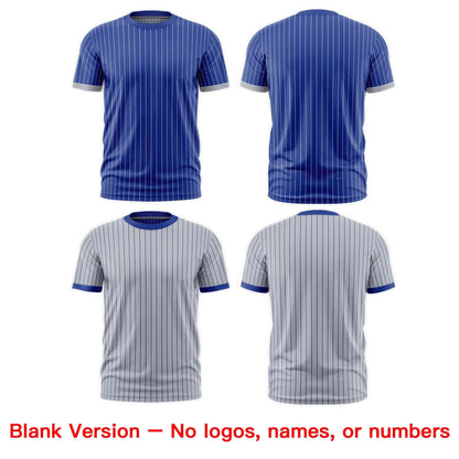 Custom T-shirt Silver Royal Blue White Reversible Stripe Fashion