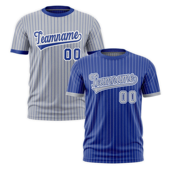 Custom T-shirt Silver Royal Blue White Reversible Stripe Fashion
