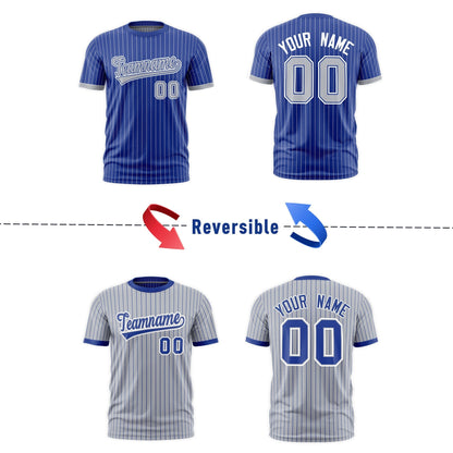 Custom T-shirt Silver Royal Blue White Reversible Stripe Fashion