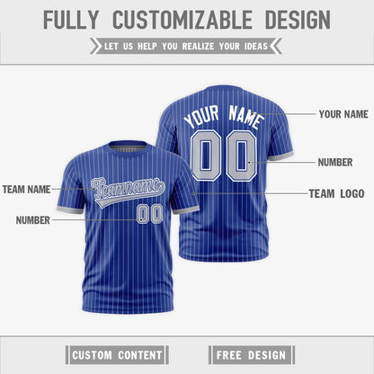 Custom T-shirt Silver Royal Blue White Reversible Stripe Fashion