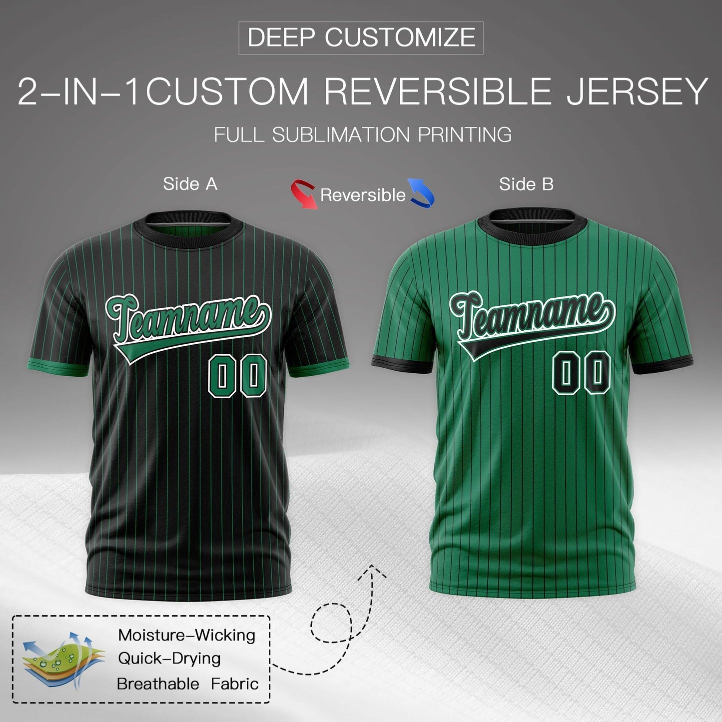 Custom T-shirt Kelly Green Black White Reversible Stripe Fashion