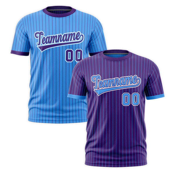 Custom T-shirt Powder Blue Purple White Reversible Stripe Fashion