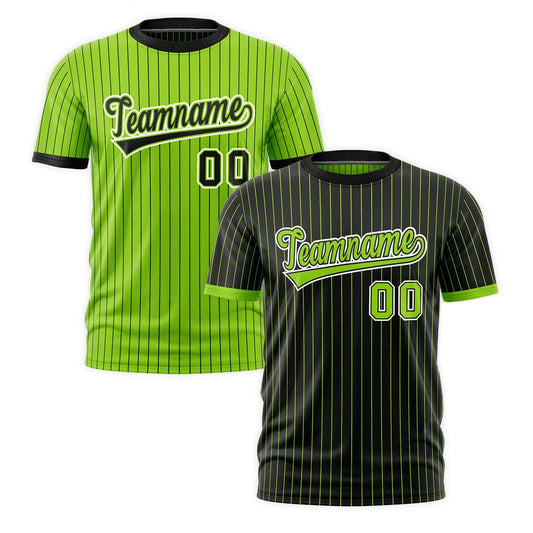 Custom T-shirt Neon Green Black White Reversible Stripe Fashion