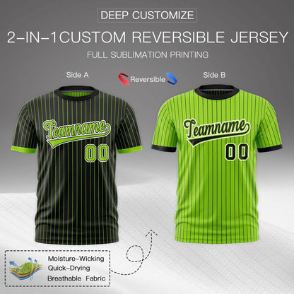 Custom T-shirt Neon Green Black White Reversible Stripe Fashion