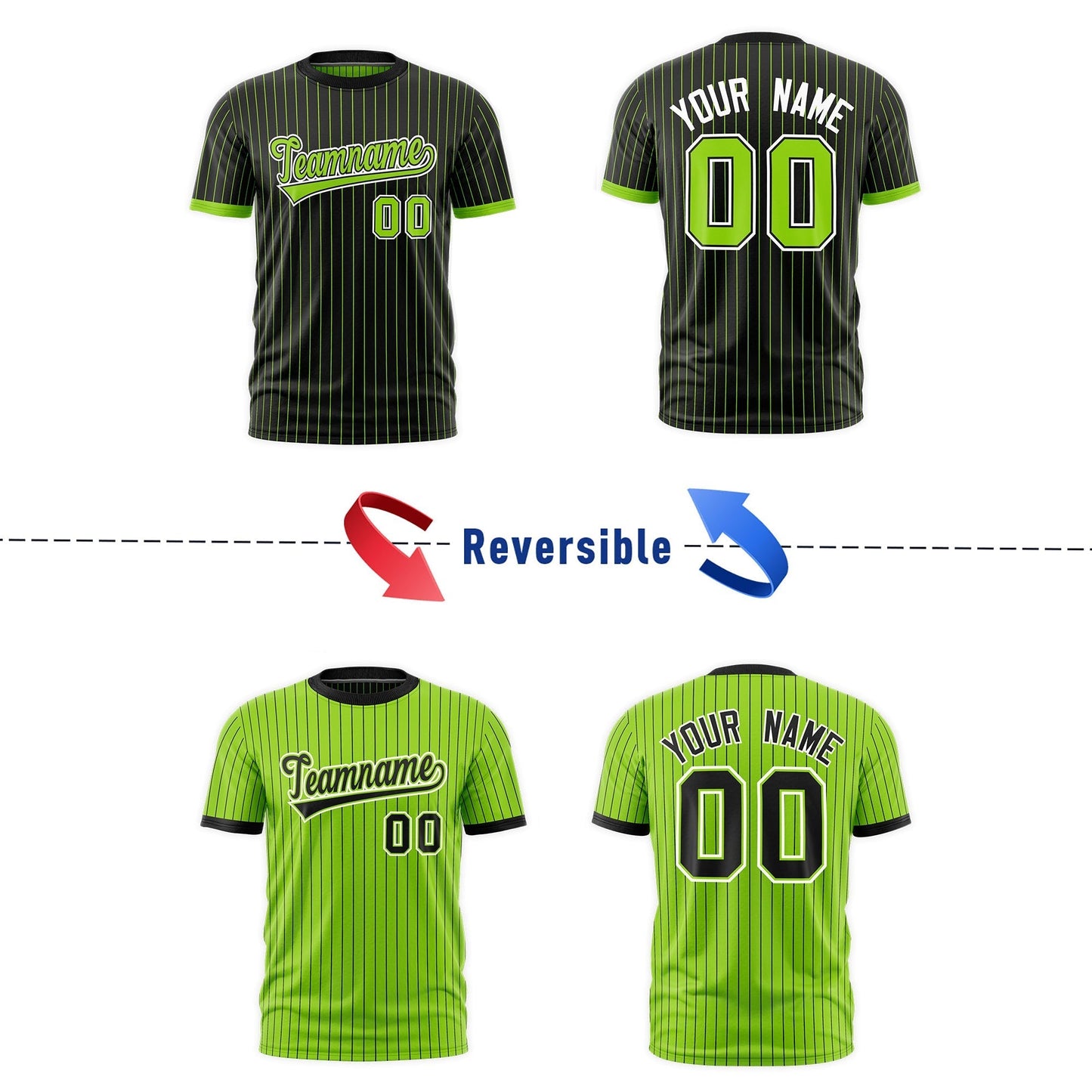 Custom T-shirt Neon Green Black White Reversible Stripe Fashion